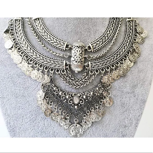 [SILVER] Exotic Bib Coin Necklace+Earring Set - Picture 5 of 11